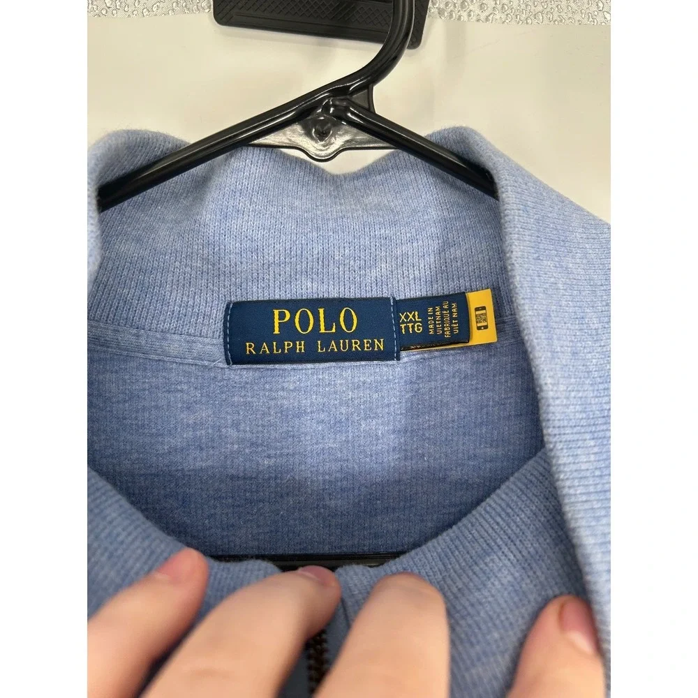 Polo Ralph Lauren‎ Sweater Leather Tab Quarter 1/4 Zip Pullover Light Blue 2XL